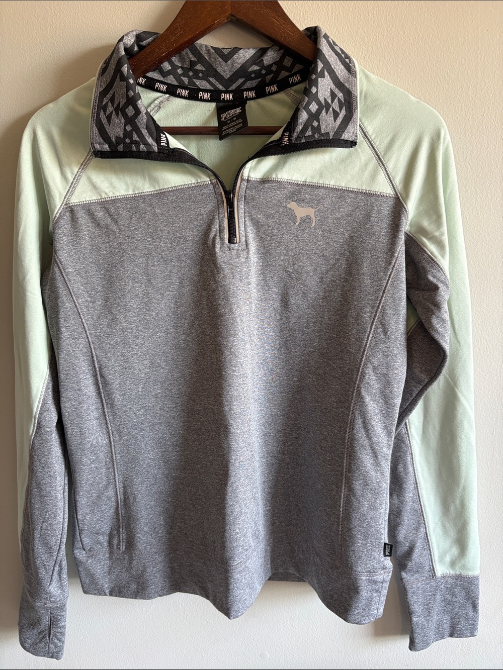 PINK Victoria’s Secret Quarter Zip Pullover Gray Mint Medium‎